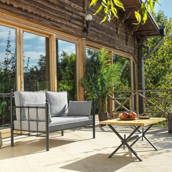 Lalas 2-Sitzer Outdoor-Sofa - Schwarz/Rauch + Textilreinigung fr Mbel