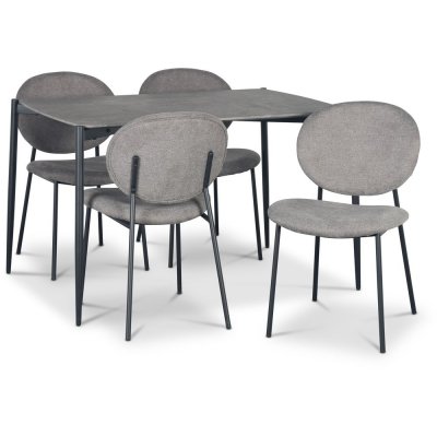 Lokrume Essgruppe 120 cm Tisch aus Betonimitat + 4 getuftete graue Stühle