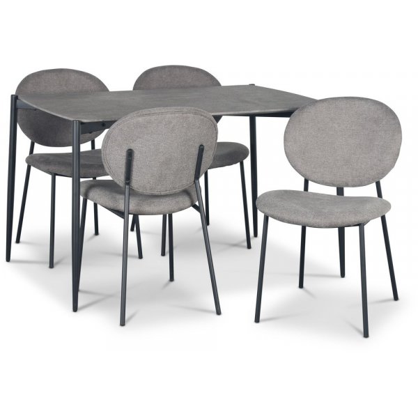 Lokrume Essgruppe 120 cm Tisch aus Betonimitat + 4 getuftete graue Sthle