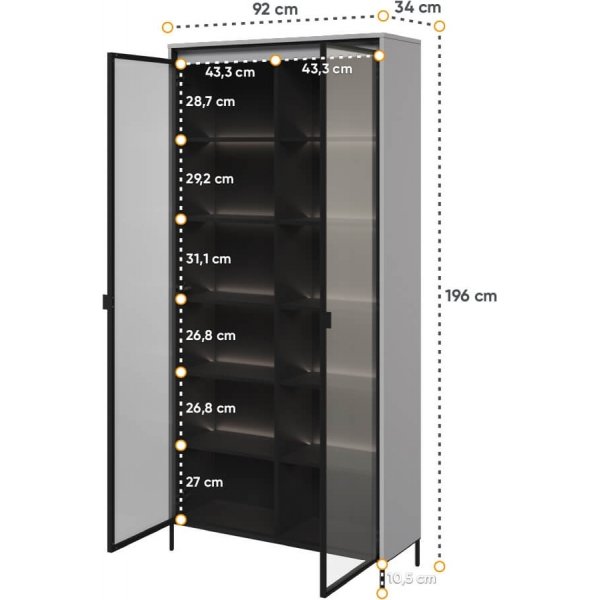 Trendvitrine H196 cm - Grau/Schwarz