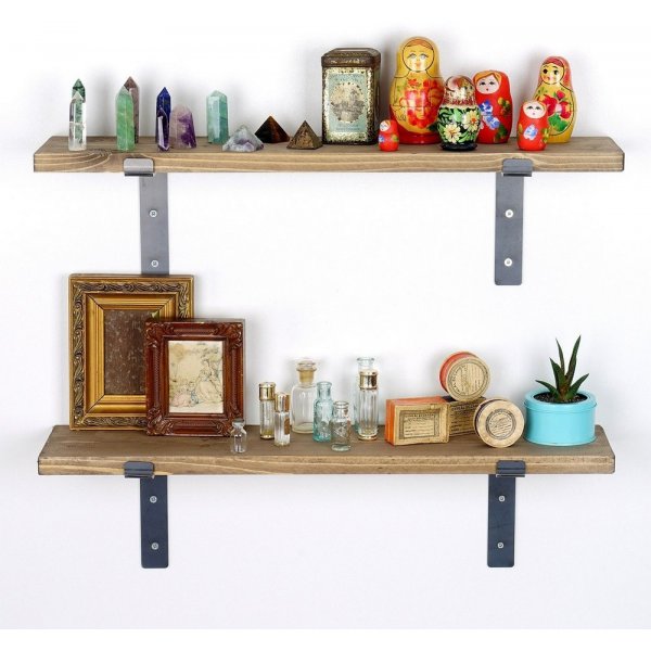 Lamba Wandregal 6 - Schwarz/Walnuss