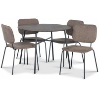 Tufta Essgruppe Ø100 cm Tisch aus dunklem Holz + 4 Lokrume braune Stühle Tufta Essgruppe Ø100 cm Tisch aus dunklem Holz + 4 Lokrume braune Stühle