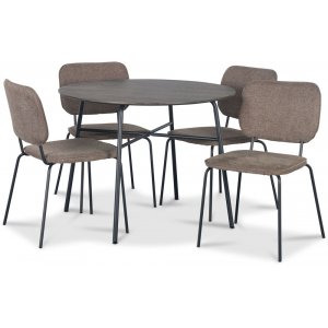 Tufta Essgruppe Ø100 cm Tisch aus dunklem Holz + 4 Lokrume braune Stühle Tufta Essgruppe Ø100 cm Tisch aus dunklem Holz + 4 Lokrume braune Stühle