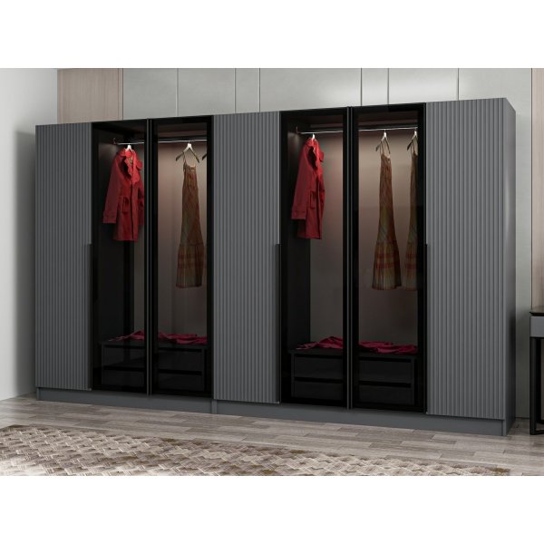 Cikani Kleiderschrank mit Spiegelt�ren, 315x52x210 cm - Anthrazit