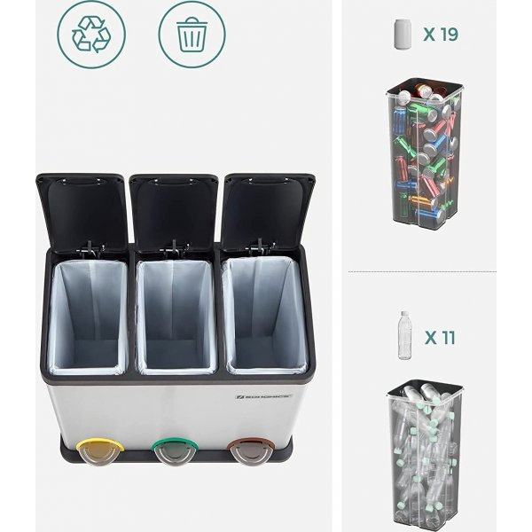 Maiken Abfalleimer 54 l - Silber/schwarz