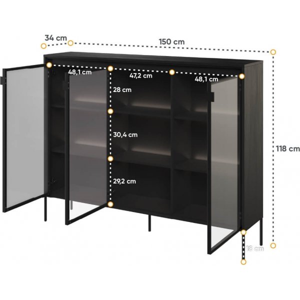 Trendvitrine H118 cm - Schwarz