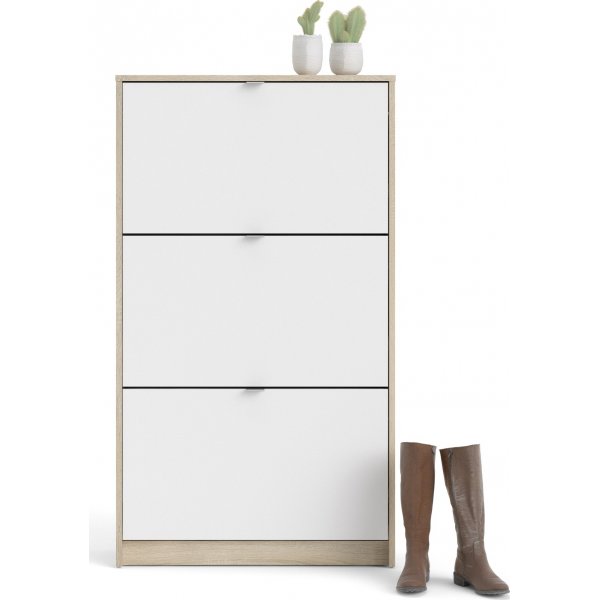 Schuhe tiefer Schuhschrank mit 3 Fächern - Eiche/Weiß Schuhe tiefer Schuhschrank mit 3 Fächern - Eiche/Weiß