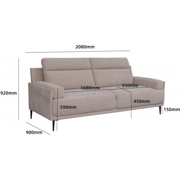 Sofa 3-Sitzer mit hoher Rckenlehne beige - Amsterdam