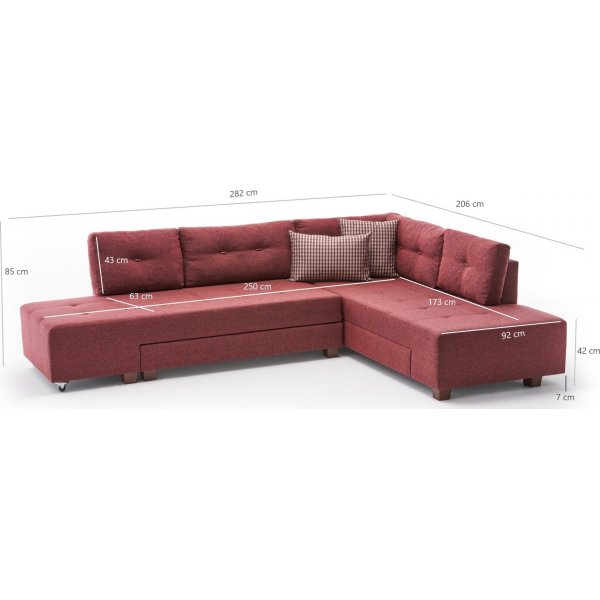Ecksofa Manama - Burgund