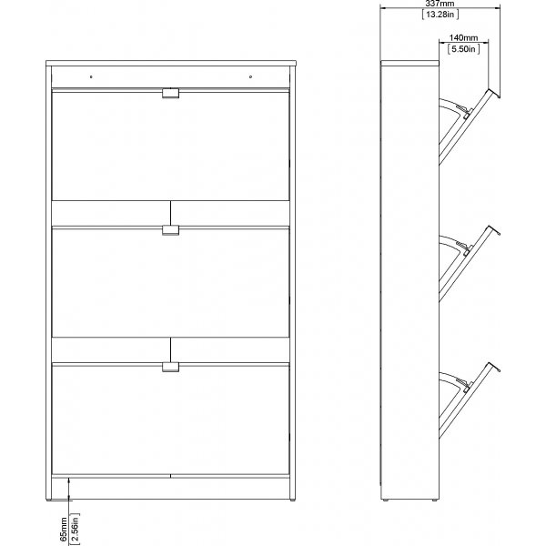 Schuhschrank mit 3 Fchern - Schwarz