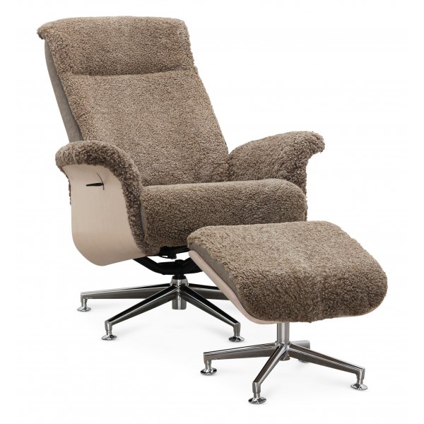 Relaxsessel mit Fuhocker in echtem Schaffell Eiche/Dunkelbeige - Ulla + Fleckentferner fr Mbel