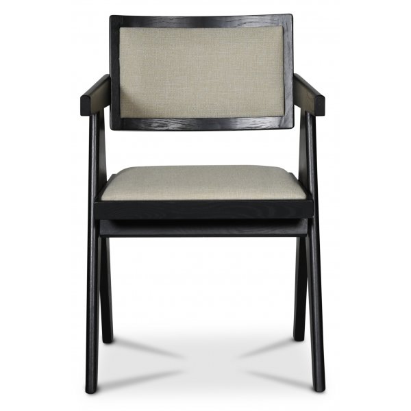 Armlehnstuhl Sara aus schwarz gebeizter Eiche und Leinenbezug + Mbelfe