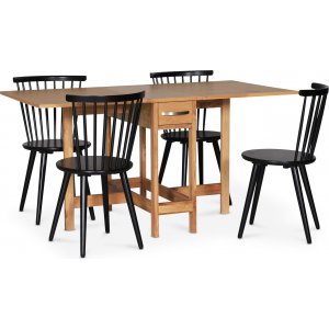 Esstisch-Set; Klapptisch aus Eiche mit 4 schwarzen Korbstühlen - Fårö + 3.00 x Möbelfüße Esstisch-Set; Klapptisch aus Eiche mit 4 schwarzen Korbstühlen - Fårö + 3.00 x Möbelfüße