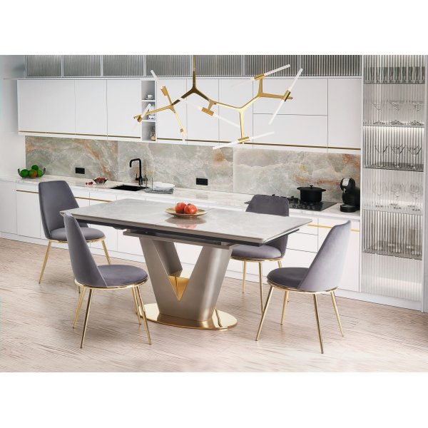 Valentino Esstisch 160-220 x 90 cm - Grauer Marmor/Hellgrau/Gold Valentino Esstisch 160-220 x 90 cm - Grauer Marmor/Hellgrau/Gold