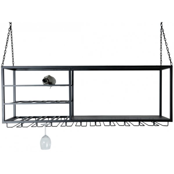 Cartier Weinregal mit Halterungen fr Weinglser (zum Aufhngen an der Decke) - schwarzes Metall