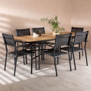 Holmbeck Outdoor-Essset mit 6 Copacabana-Sthlen - Schwarz/Natur