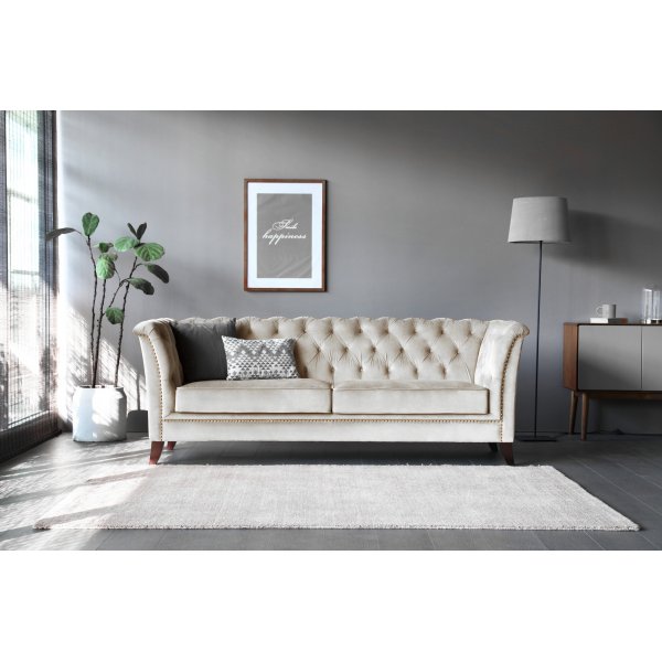 Milton Chesterfield 3-Sitzer Sofa - Beiger Samt