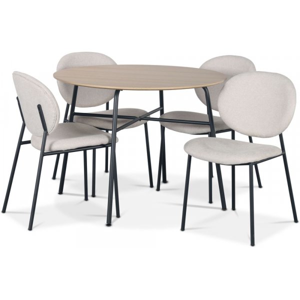 Tofta Essgruppe 100 cm Tisch aus hellem Holz + 4 Tofta beige Sthle