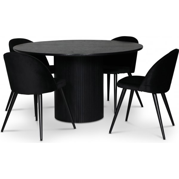 Nova-Lebensmittelgruppe; runder Esstisch 130 cm, schwarz gebeizte Eiche + 4 Alice Esszimmersthle, schwarzer Samt