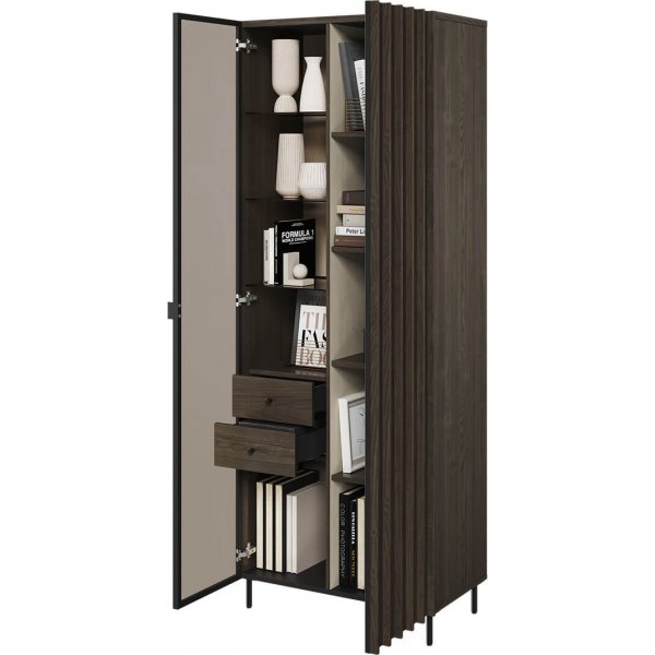 Hoher Glasschrank Piedmont - Portland-Esche/Schwarz