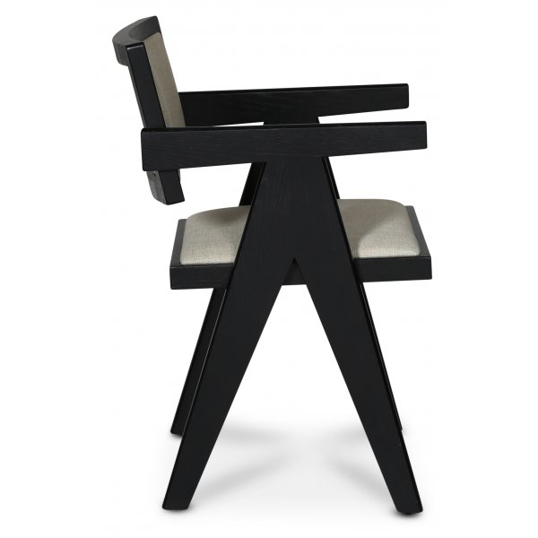 Armlehnstuhl Sara aus schwarz gebeizter Eiche und Leinenbezug + Mbelfe