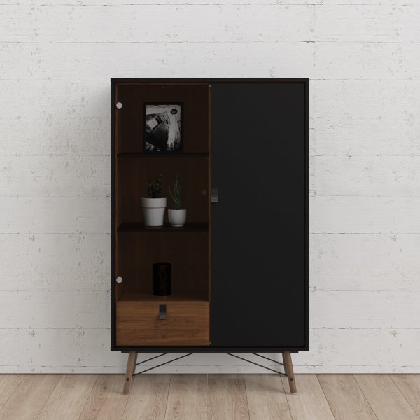 Vitrine Ry - Schwarz/Walnuss