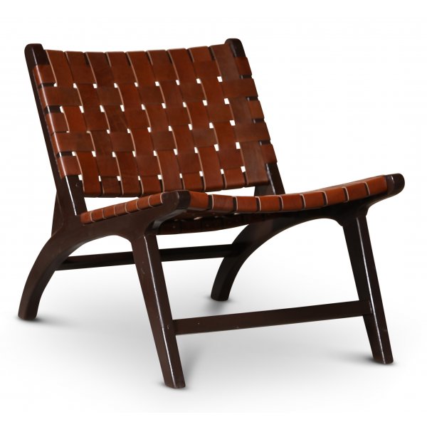Sessel Porto - Dunkelbraunes Teakholz / Braunes Leder