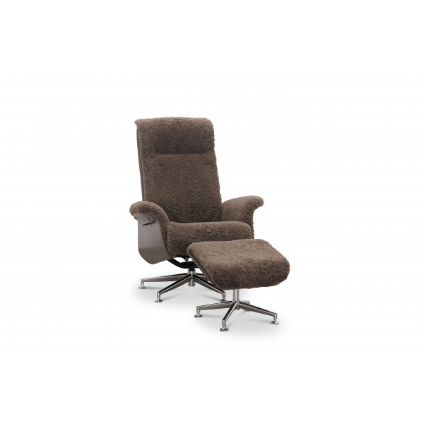 Relaxsessel mit Fuhocker in echtem Schaffell Eiche/Braun - Ulla