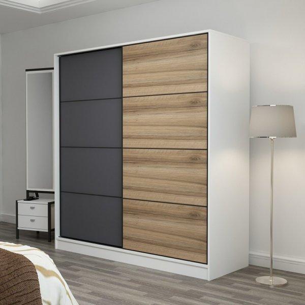 Kapusta Kleiderschrank 180 cm - Wei/Anthrazit/Braun