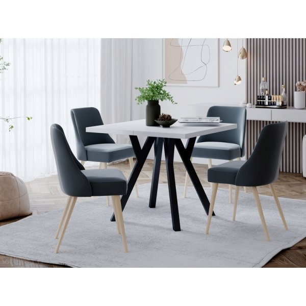 Merlin ausziehbarer quadratischer Esstisch 90x90-240 cm - Weiß/Schwarz Merlin ausziehbarer quadratischer Esstisch 90x90-240 cm - Weiß/Schwarz