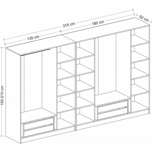 Cavolo Kleiderschrank 315 cm, Variante B - Wei�