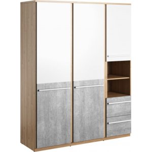 Plano Kleiderschrank 150 cm - Eiche Nash/Wei/Grau