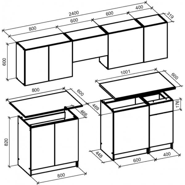 Ksenia Komplettkche 240 cm - Nussbaum hell/Pistazie/Anthrazit/Grau