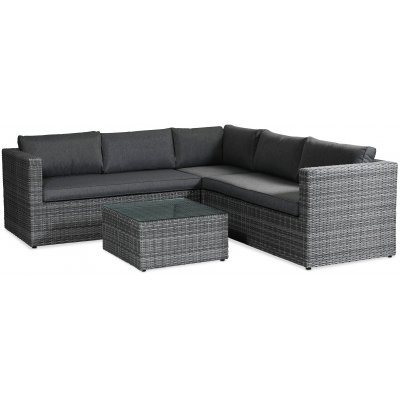 Bstad Outdoor-Sofa aus Kunstrattan mit Tisch aus Kunstrattan + Mbelpflegeset fr Textilien