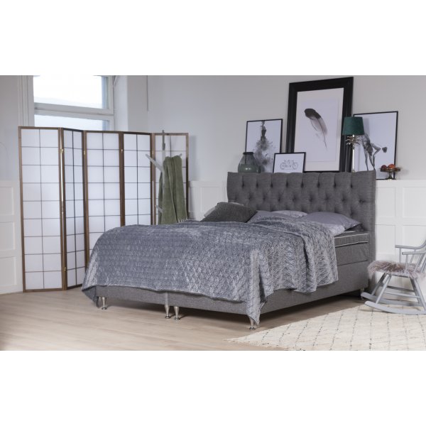Ebenholz Komplettbett Paket Tinte Kopfteil 5-Zonen-Boxspringbett - Grau + Textilreinigung fr Mbel