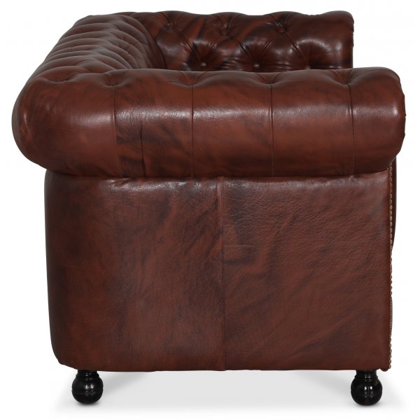 Old England 2-Sitzer-Chesterfield-Sofa aus echtem, antikisiertem Leder + Fleckentferner fr Mbel