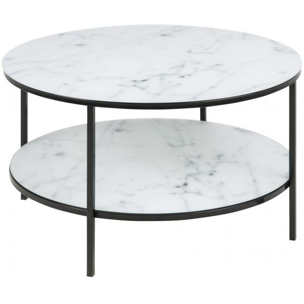 Alisma Couchtisch mit Beinen Ø80 cm - Weißer Marmor/Schwarz