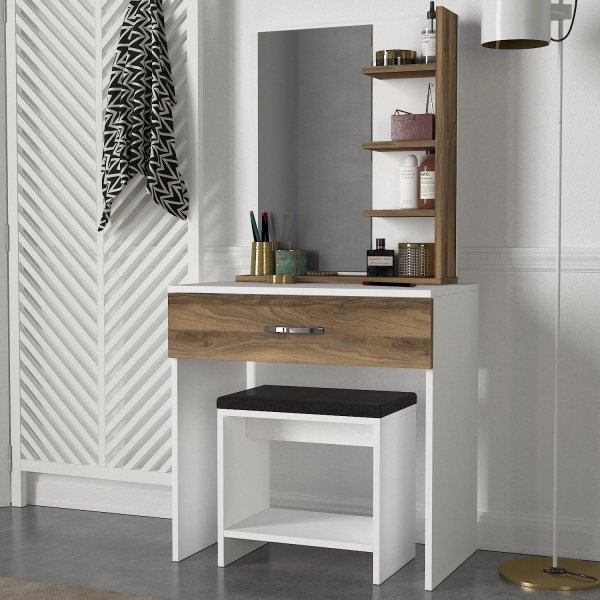 Schminktisch Olivia 72 x 45 cm - Wei/Walnuss