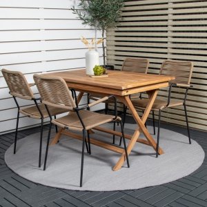 Kenya Outdoor-Ess-Set mit 4 Lindos-Sthlen - Beige/Schwarz/Teak