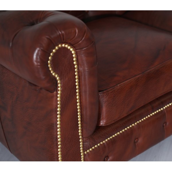 Old England 2-Sitzer-Chesterfield-Sofa aus echtem, antikisiertem Leder + Fleckentferner fr Mbel
