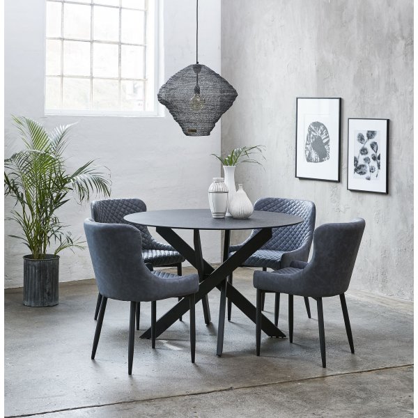 Bernt Stuhl aus grauem PU mit Rautenmuster