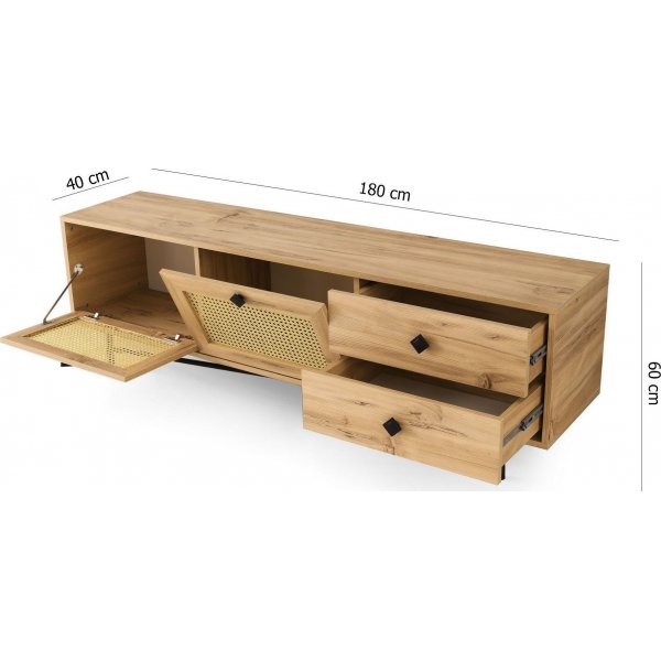 Happy Media Bank 180 cm - Eiche/schwarz