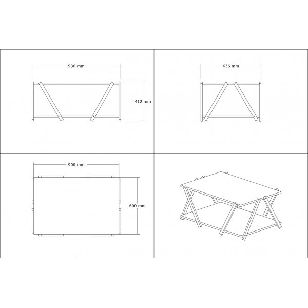 Lara Couchtisch 93,6 x 41,2 cm - Anthrazit/Walnuss