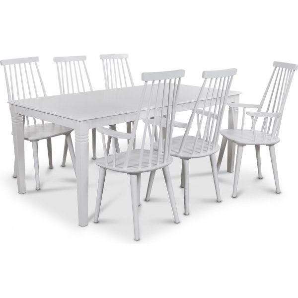 Mellby Essgruppe 180 cm Tisch mit 6 weien Dalsland Cane Sthlen mit Armlehnen