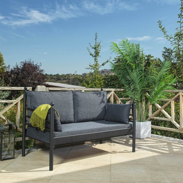 Manyas 2-Sitzer Outdoor-Sofa - Schwarz/Anthrazit + Fleckentferner für Möbel Manyas 2-Sitzer Outdoor-Sofa - Schwarz/Anthrazit + Fleckentferner für Möbel