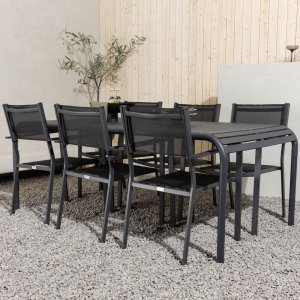 Borneo Outdoor-Ess-Set mit 6 Copacabana-Sthlen - Schwarz