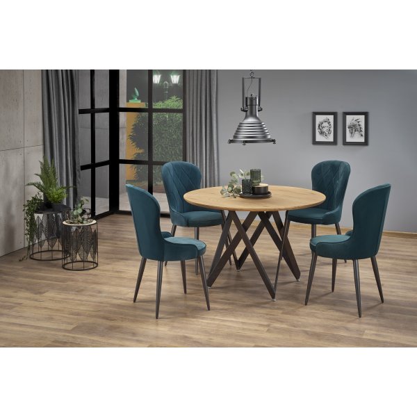 Metallischer runder Esstisch 120 cm - Eiche/Schwarz