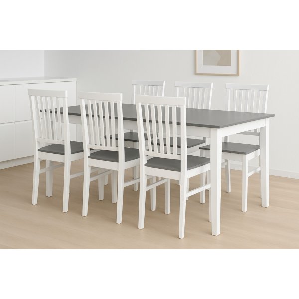 Esszimmergarnitur 6 Sthle + Tisch 180x90 cm - wei/grau
