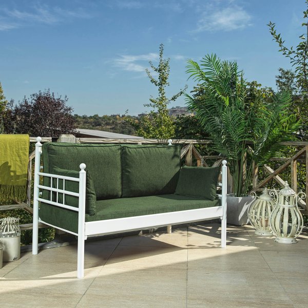Manyas 2-Sitzer Outdoor-Sofa - Weiß/Grün + Fleckentferner für Möbel Manyas 2-Sitzer Outdoor-Sofa - Weiß/Grün + Fleckentferner für Möbel