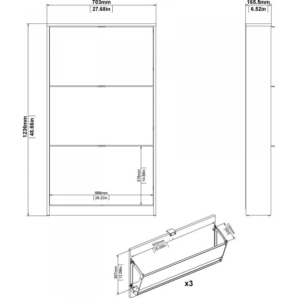 Schuhschrank mit 3 Fchern - Schwarz